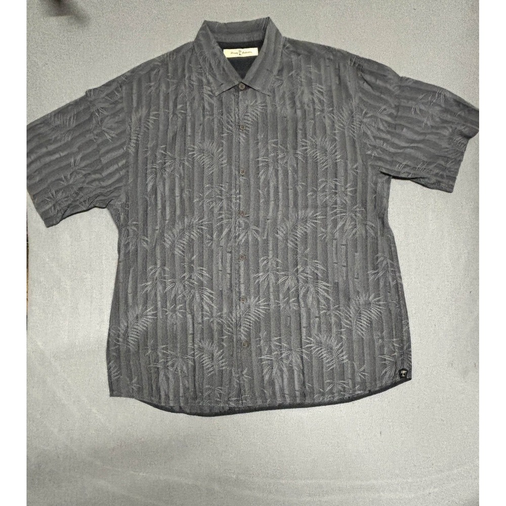 Tommy Bahama Mens Silk Cotton Gray Tropical Short Sleeve Button Up Shirt XL